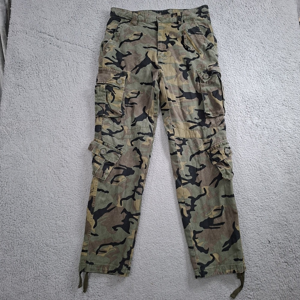 Unbranded Mens 32x31 Camo Combat Military Pants Cargo Pockets Zip Fly